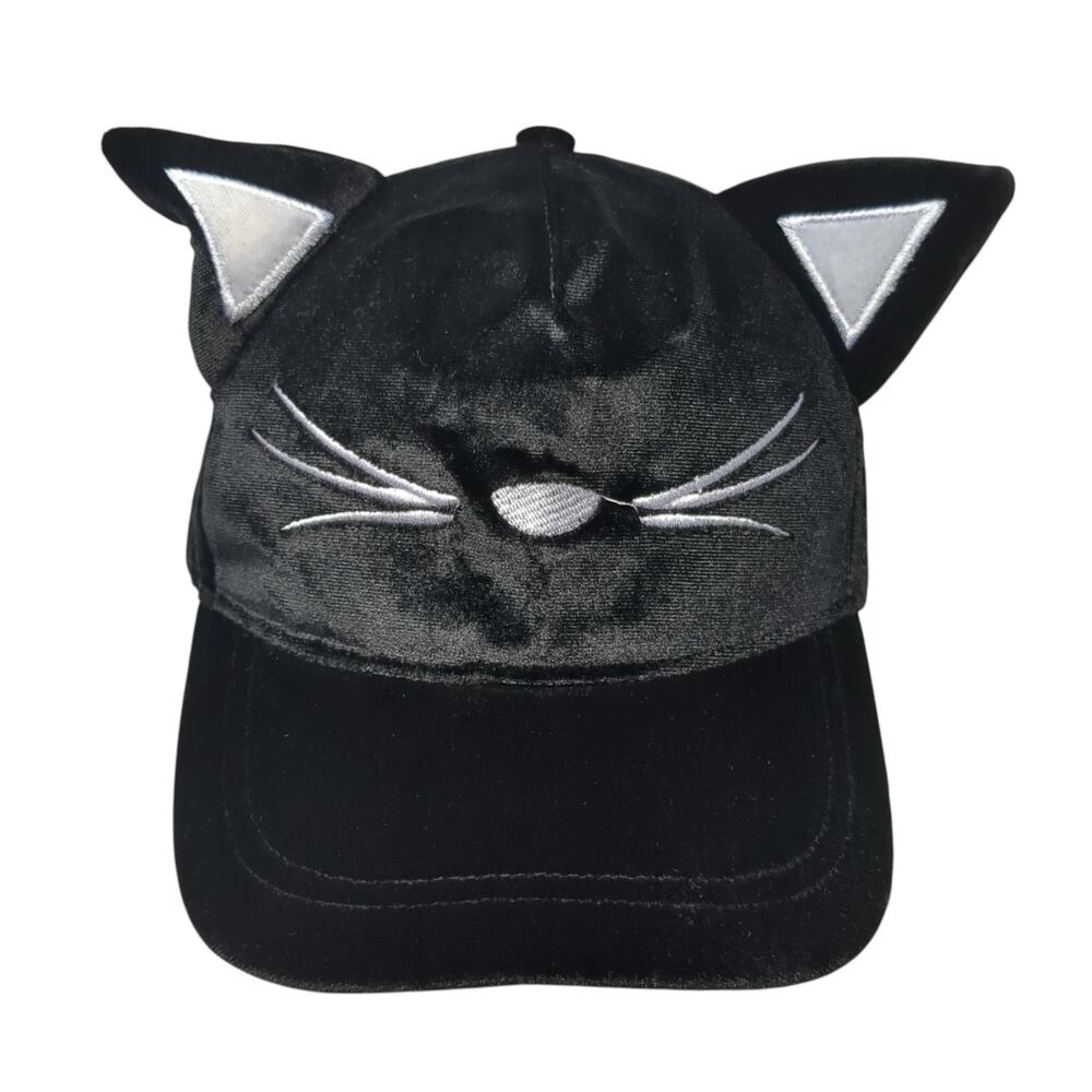 Black Cat Strapback Baseball Cap Black One Size Embroidered Charming Charlie